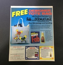 VTG 1980 Fab &amp; Dermassage Dish-washing Liquid FREE Designer Tote Bag Ad ... - £15.01 GBP