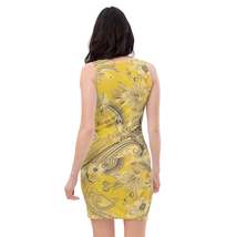 Womens Stretch Fit Bodycon Dress, Floral Yellow Bandanna Illustration - £30.54 GBP