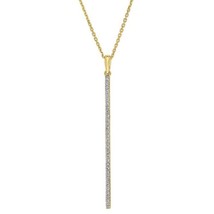 0.15CT Real Diamond Long Line Bar Pendant Necklace 14K Yellow Gold Plated Silver - £118.20 GBP