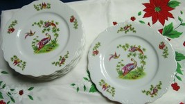 Lanternier Limoges France 7 Dishes Salad Cake 7 1/2&quot; Birds Of Paradise - £217.62 GBP