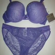 New Calvin Klein Level 2 Push Up Bra 34D &amp; Panty L Purple Lace - £46.54 GBP