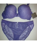 New Calvin Klein Level 2 Push Up Bra 34D &amp; Panty L Purple Lace - $59.39