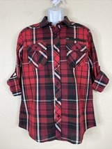 Eighty Eight Platinum Men Size L Red Plaid Roll Tab Sleeve Shirt Button Up - £5.65 GBP