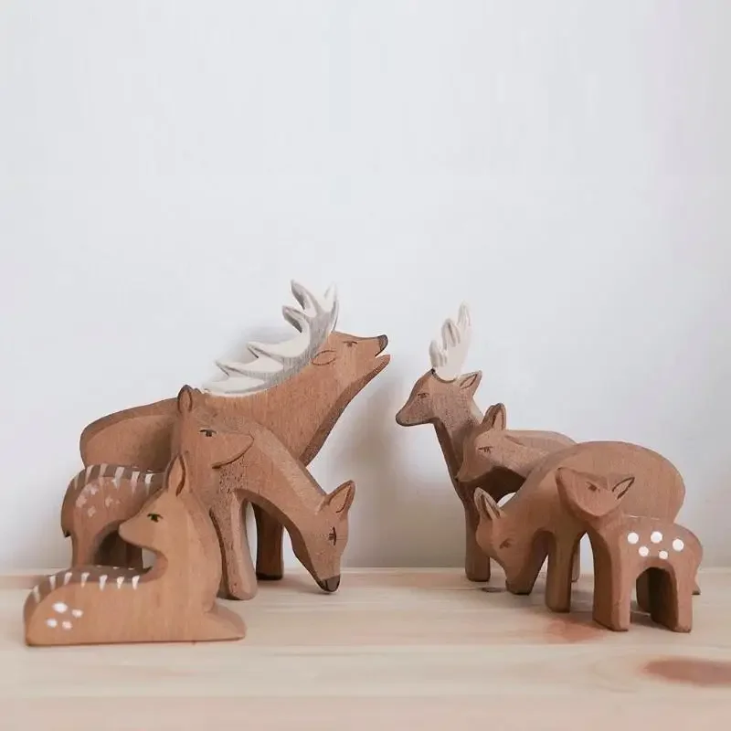 Deer Wooden Figures Open End Play Kids Natural Wood Toys Animal Cognition - £15.03 GBP+