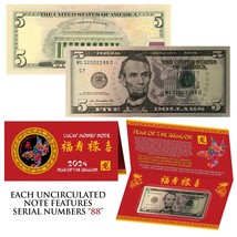 2024 Lunar Chinese New YEAR of the DRAGON Lucky $5 Bill w/ Red Folder - ... - £29.20 GBP