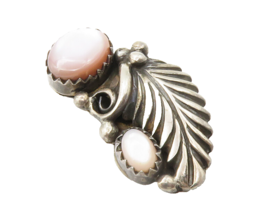 NAVAJO 925 Sterling Silver  Vintage Mother Of Pearl Floral Pendant  PT11333 - $110.62