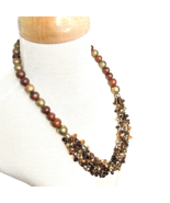 Multi Strand Beaded Necklace 26” Lucite Wood Metal Root Beer Gold Brown ... - £11.07 GBP
