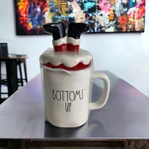 Rae Dunn &quot;Bottoms Up&quot; Christmas Mug with Santas Boots/Feet Topper White NEW - £27.30 GBP