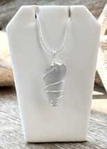 Women&#39;s Silver Spiral Wrapped Smokey Gray SEA GLASS Necklace 18&quot; Summer Jewelry - £13.27 GBP