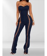 Lace Up Detail Denim Jumpsuit - $95.96 CAD