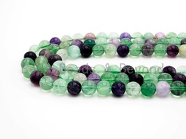 Natural Smooth Round Fluorite beads, 6mm/8mm/10mm/12mm Natural Green Purple - $6.00+