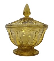 Anchor Hocking Fairfield Amber Glass Covered Footed Pedestal Candy Dish Bowl - £18.66 GBP