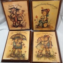 VTG Wall Hangings Prints on Wood Plaques Pictures 9 x 7&quot; Set Of 4 Signed... - £18.64 GBP