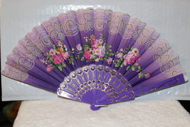Fan ( Small Hand Fan ) With Flowers Flower Purple D2 - £5.70 GBP