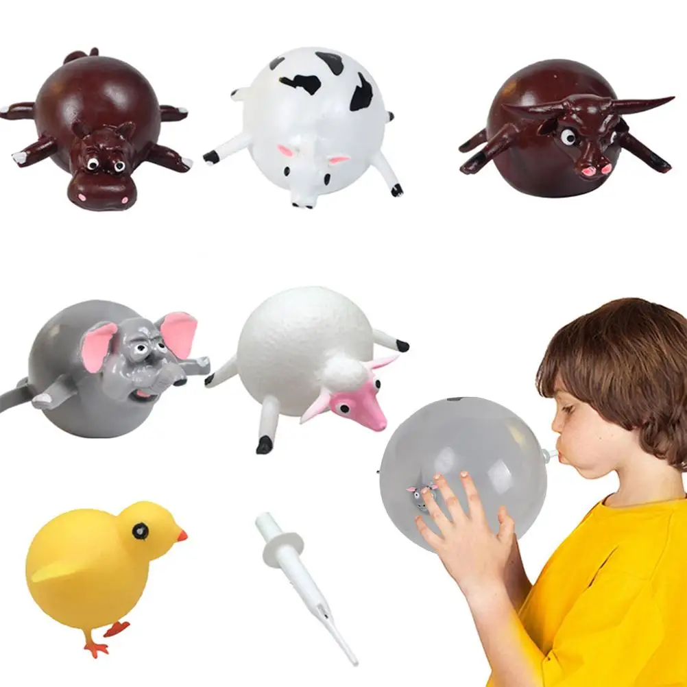 12PCS Kids Inflatable Blowing Vent Balloons Toy TPR Animal Squeezing Balls Funny - £21.31 GBP