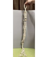 Macrame Plant Hanger With Brown Wood Beads Indoor Ceiling Hanging Holder - $12.86