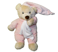 Vintage Carlton Cards Bedtime Teddy Bear Plush Pink Pajamas Security Blanket 15" - $24.57