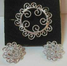 Vintage Sarah Coventry Silvery Mist Filigree Swirl Brooch &amp; Earring Set - $22.76