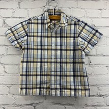 Hannah Andersson Plaid Shirt Boys Sz 4 100 Blue Yellow Short Sleeve Butt... - $11.88