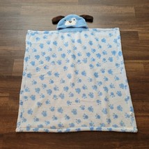 Baby Gear Hood Hooded Blue Puppy Dog Soft Plush Baby Boy Blanket Paw Prints - £38.91 GBP