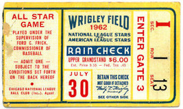 1962 MLB ASG All-Star Game Ticket Stub #2 Wrigley Field 7/30/62 Wagner MVP - $136.95