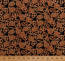 Pretzels Twists Sticks Snacks Food Black Cotton Fabric Print by the Yard D783.29 - £8.71 GBP