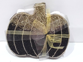 Halloween Pumpkin Black Gold  Beaded Drink Coasters Home Decor Set of 4 - $19.79