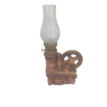 VTG Ceramic Brown Spinning Wheel Oil Lamp 8.5 x 4.25 x 1.75in Globe Frost/Clear - £15.04 GBP