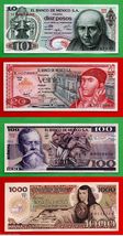 Four Beautiful 1970s &amp; 1980s Mexico Mexican Unc Notes: 10, 20, 100 &amp; 1,000 Pesos - £6.14 GBP