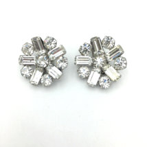 WEISS clear rhinestone clip-on earrings - vintage glass star snowflake button - £19.52 GBP