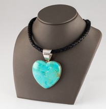 Jay King Sterling Silver Turquoise Heart Pendant with Black Braided Leather 20&quot; - £280.25 GBP