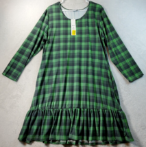 Beyond This Plane Fit &amp; Flare Dress Women XL Green Black Check Polyester Pleated - £18.34 GBP