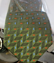 Hermes Paris Men&#39;s 100% Silk Ties Multi color ovals stripes Green backgr... - $100.00