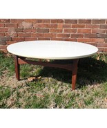 Mid Century Modern Teak &amp; White Laminate Top Round Coffee Table 40X15&quot; M... - $679.13 CAD
