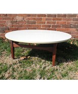 Mid Century Modern Teak &amp; White Laminate Top Round Coffee Table 40X15&quot; M... - £389.37 GBP