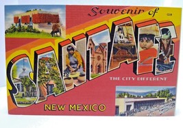 Greetings Souvenir From Santa Fe New Mexico Large Big Letter Postcard Linen - £9.20 GBP