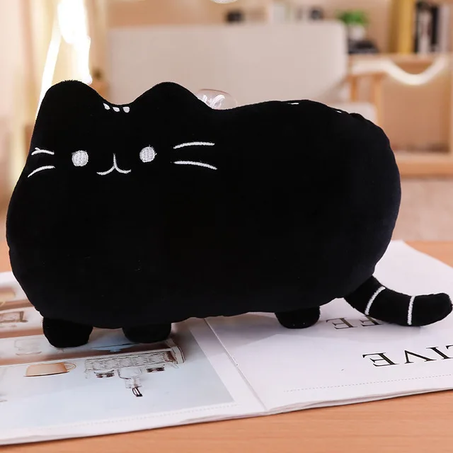 Kawaii Cat Plush Pillow 45-50cm - Soft Kitten Cushion, Black Color Gift - $26.67