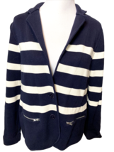 Talbots Navy Blue and White Striped Long Sleeve Collared Cardigan Sweate... - £14.93 GBP