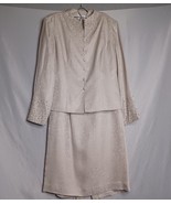 Adrianna Papell Skirt Suit Silk 2pc Womens 10 Beige/Silver Faux Pearl Be... - $39.57