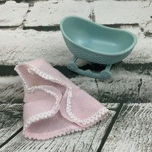 Vintage Barbie Baby Cradle W Robe Light Blue Pink - £9.18 GBP