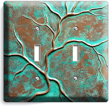Old Rusted Worn Out Copper Green Bronze Patina Double Light Switch Wall Plate - £11.12 GBP
