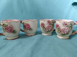 Vintage Set of 4 Takahashi San Francisco Country Rose Coffee Mug Cup hand paint - £20.92 GBP