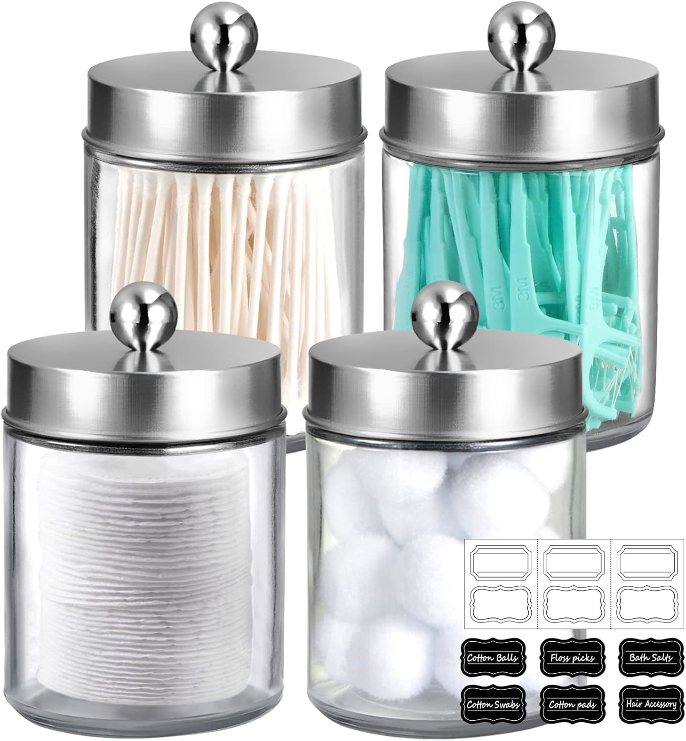 Amolliar 4Pc Apothecary Jars Bathroom Vanity Storage Organizer, Brushed ... - $31.99