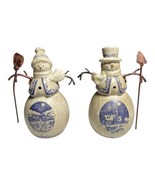 VTG CHRISTMAS SNOWMAN Figurines CERAMIC METAL ARMS WINTER SCENE Crazing ... - $19.64
