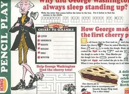 Burger King Placemat George Washington 1988 Cherry Pie Pencil Play - $11.88