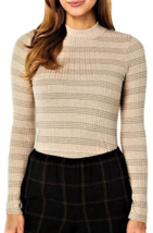 VINCE Sweater Sz.XL Striped Mock Neck Wheat/Dark Almond - £63.93 GBP