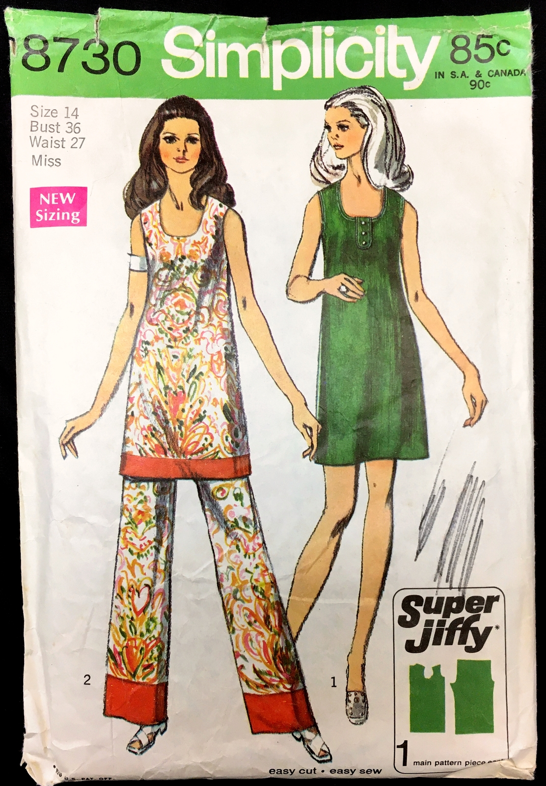 1970s Size 14 B 36 Easy Mini Dress Pants Tunic Simplicity 8730 Pattern Vintage - $6.99