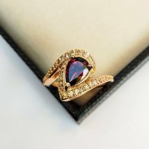 2.00Ct  Pear Simulated Red Garnet Engagement Wedding Ring 14k Yellow Gold Plated - £100.87 GBP