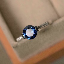 925 Sterling silver blue sapphire solitaire engagement Handmade Ring Size 12.5 - £76.67 GBP