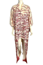 Japanese Silk Kimono Off White and Red Pagoda Print Full Length One Size - $71.24